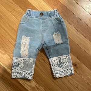 EUC Baby Boutique Ripped Jeans with lace Sz 12 mos.